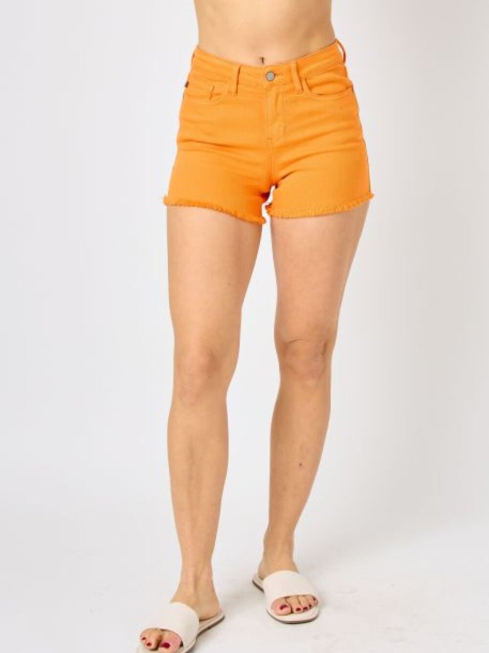 Judy Blue Orange Mid Rise Frayed Hem Shorts